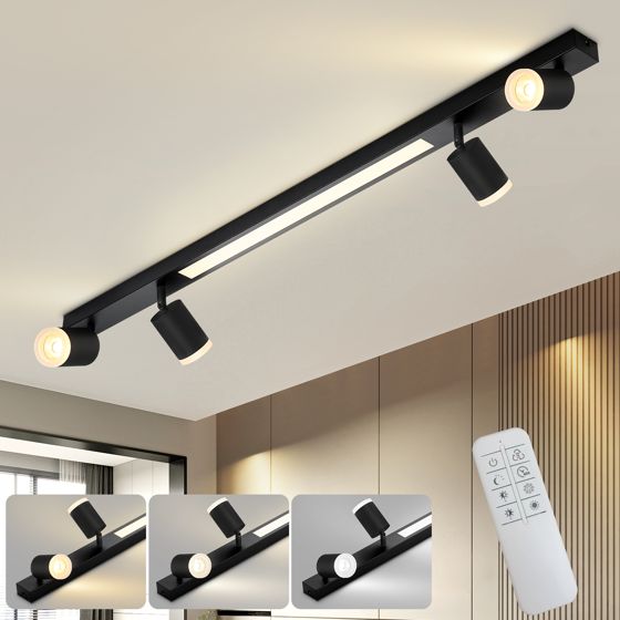 NETTLIFE dæmpbar LED loftlampe med 4 lyskilder, sort, 38W, med fjernbetjening, 3000K-6500K, justerbar 350°