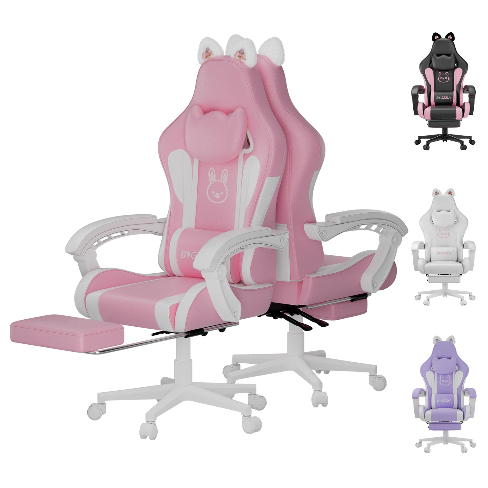 Toimistotuoli J ergonomisk bred sæde blødt stof drejelig hjem kontor pink