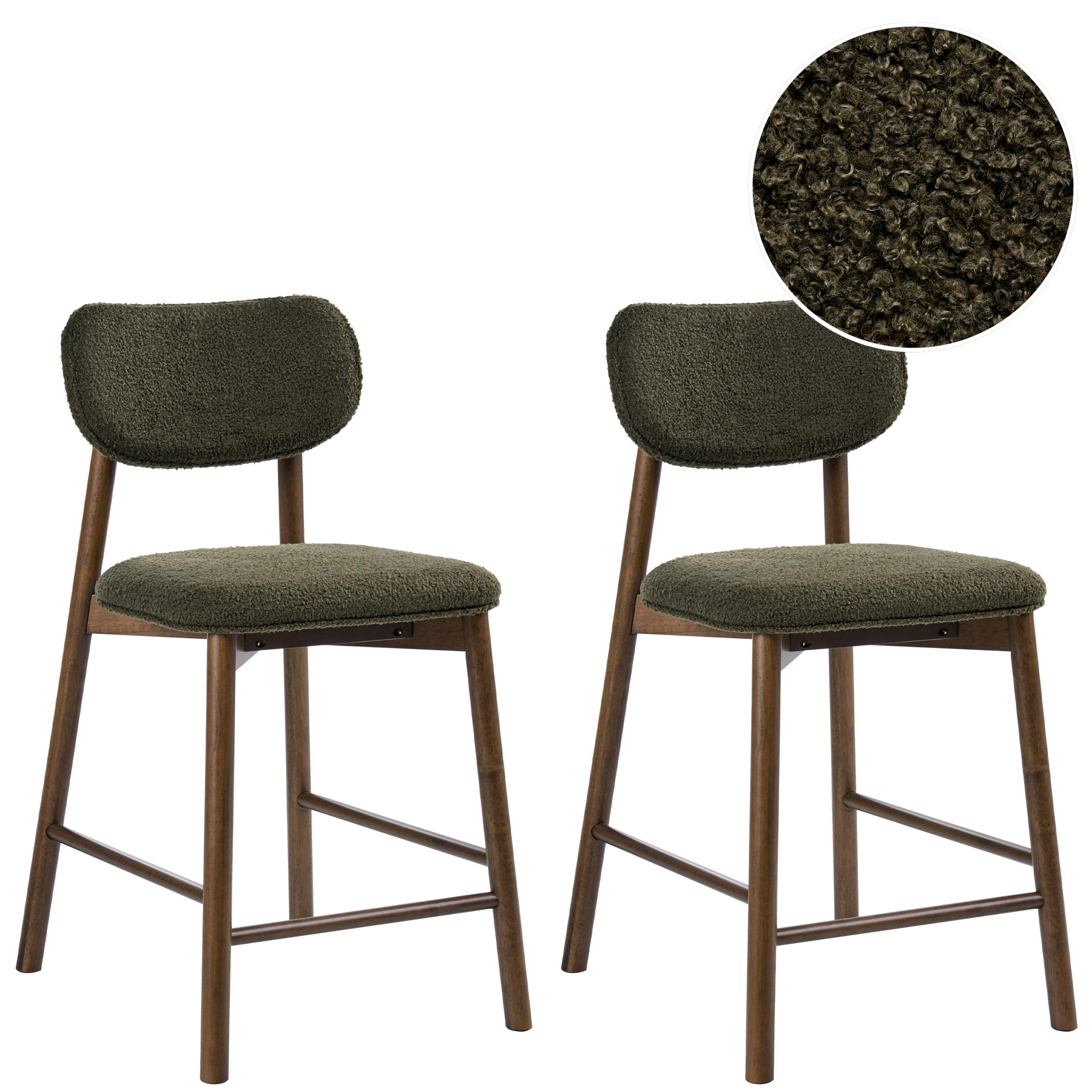 Sæt med 2 barstole MILLS Boucle Brun / Grøn