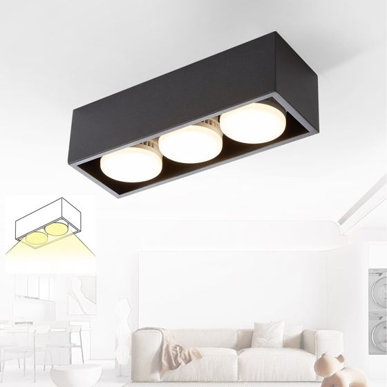 NETTLIFE 3 LED påbygningsspotlight firkantet sort justerbar varm hvid 3x5W GX53