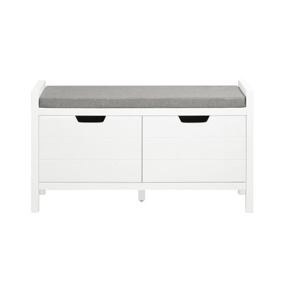 SoBuy Skoskab med 2 døre Indgangsbænk med pude Moderne opbevaringskasse Hvid 91x30x50 cm FSR63-II-W