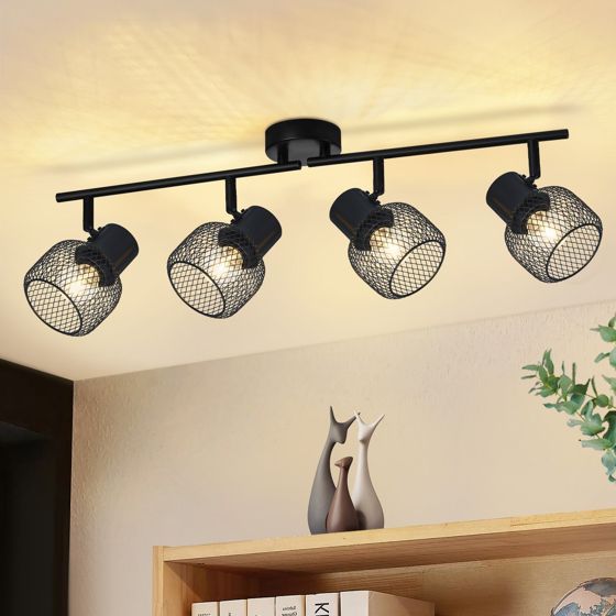 NETTLIFE 4 spotlights, maks. 25 W sort, metal loftslampe, 4 drejelige, pærer 330° E27