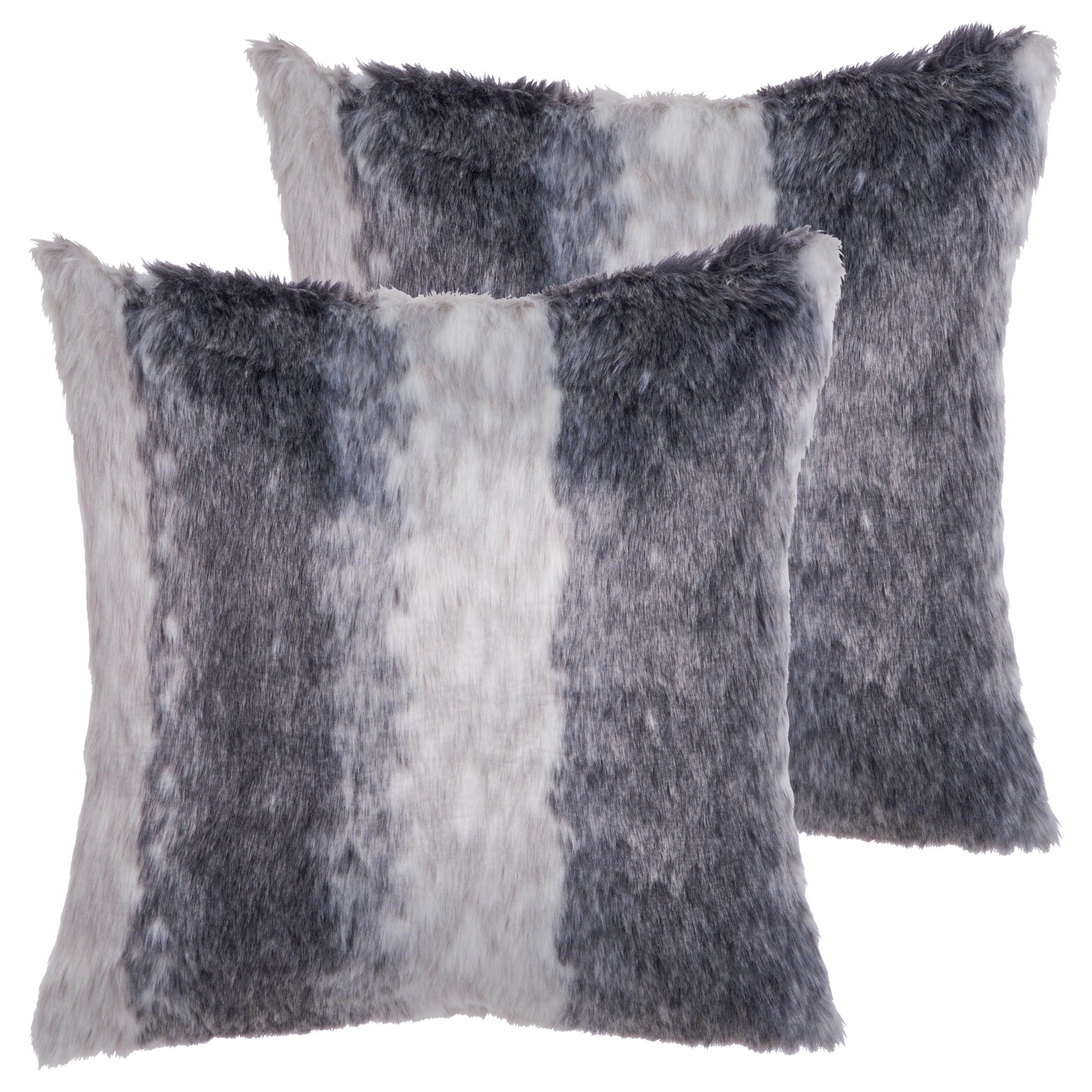 Sæt af 2 pyntepuder HORDEUM 45 x 45 cm Kunstig pels Grå Stribet mønster