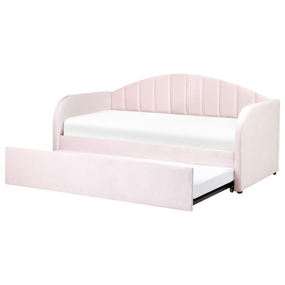 Udtræksseng Velour EYBURIE 90 x 200 cm Pastellrosa