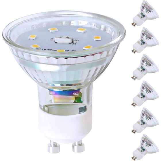 NETTLIFE 6 stk. GU10 LED-pærepakke Naturhvid 5 W erstatter 50 W pære 4000 K energibesparende strålevinkel 110° ikke justerbar