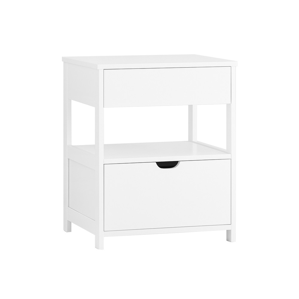 SoBuy Bedroom Bedside Table - Sengebord med 2 skuffer og 1 hylde, Sidebord Stue - Moderne Skuffekommode B45 x D38 x H55 cm Hvid FRG258-II-W