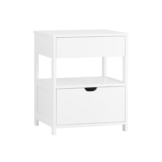 SoBuy Bedroom Bedside Table - Sengebord med 2 skuffer og 1 hylde, Sidebord Stue - Moderne Skuffekommode B45 x D38 x H55 cm Hvid FRG258-II-W