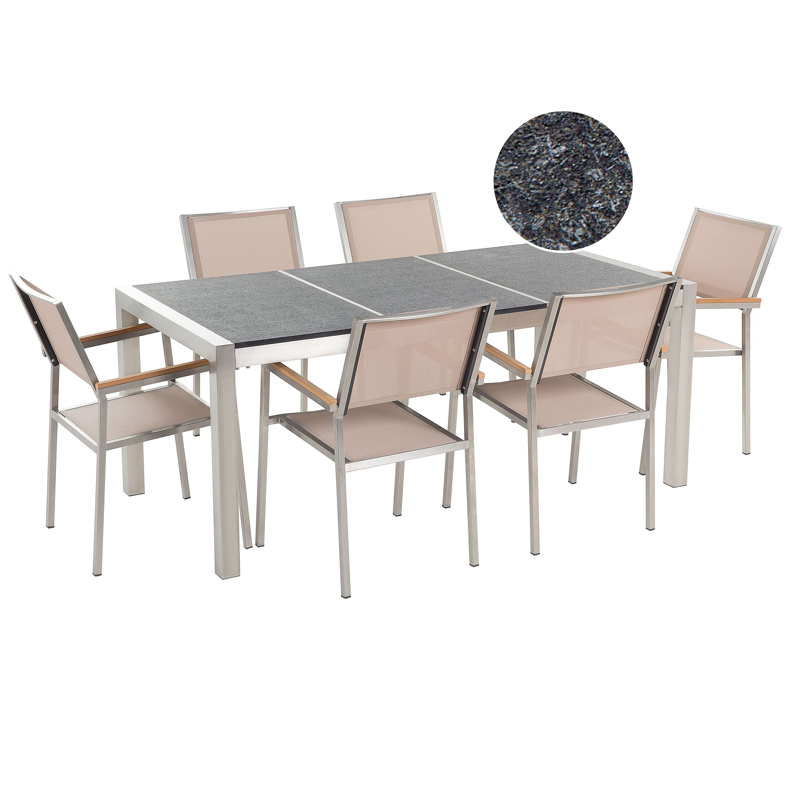 Havemøbelsæt 6 personers GROSSETO Trippelplade Basalt Flammet Sort/beige