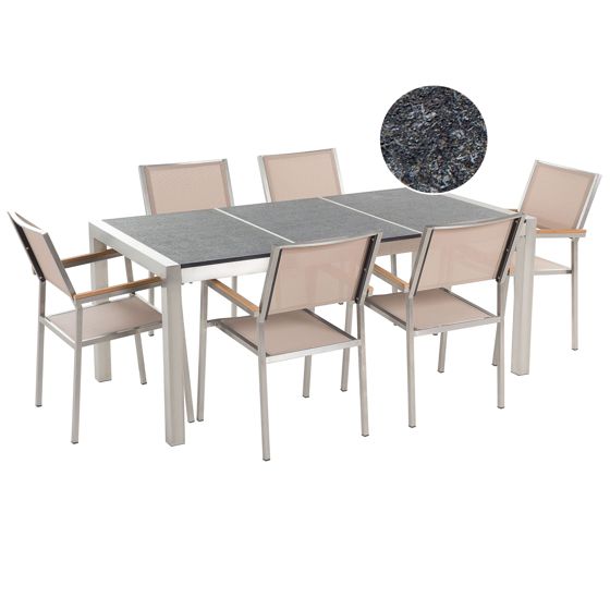 Havemøbelsæt 6 personers GROSSETO Trippelplade Basalt Flammet Sort/beige