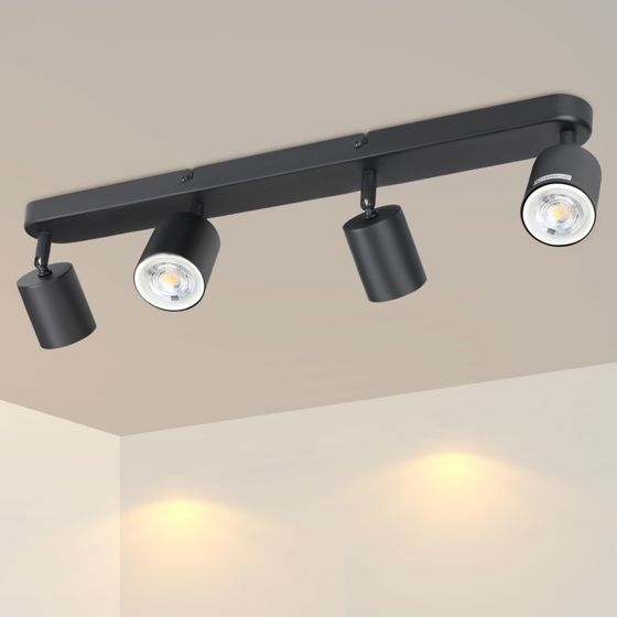 NETTLIFE 4 spotlights GU10 maks. 25w sort LED - loftlampe til stue 350° justerbar spotlight til entré soveværelse