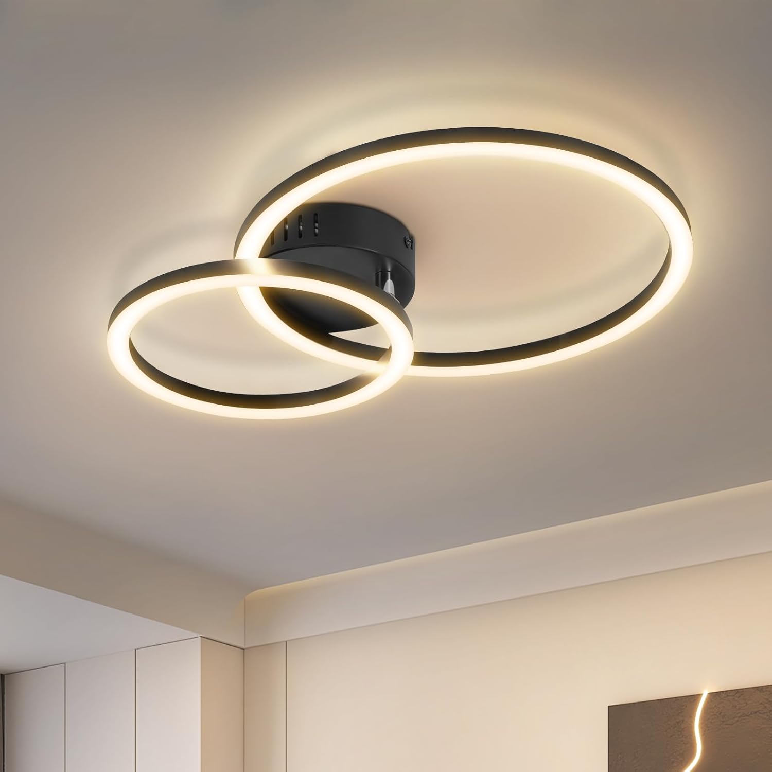 NETTLIFE 40 cm LED loftlampe, 23 W, 3000 K varm hvid, moderne lyskilde med 2 ringe