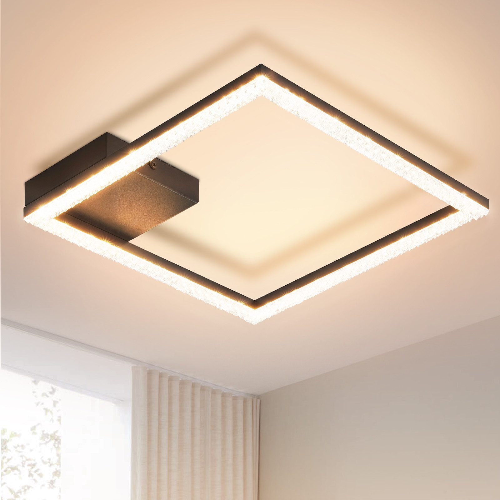 NETTLIFE LED - loftslampe, 12W, varm hvid krystallampe, 3000KLys, sort, moderne, firkantet, metallampe