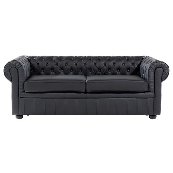Sofa 3 personers CHESTERFIELD Ægte læder Sort