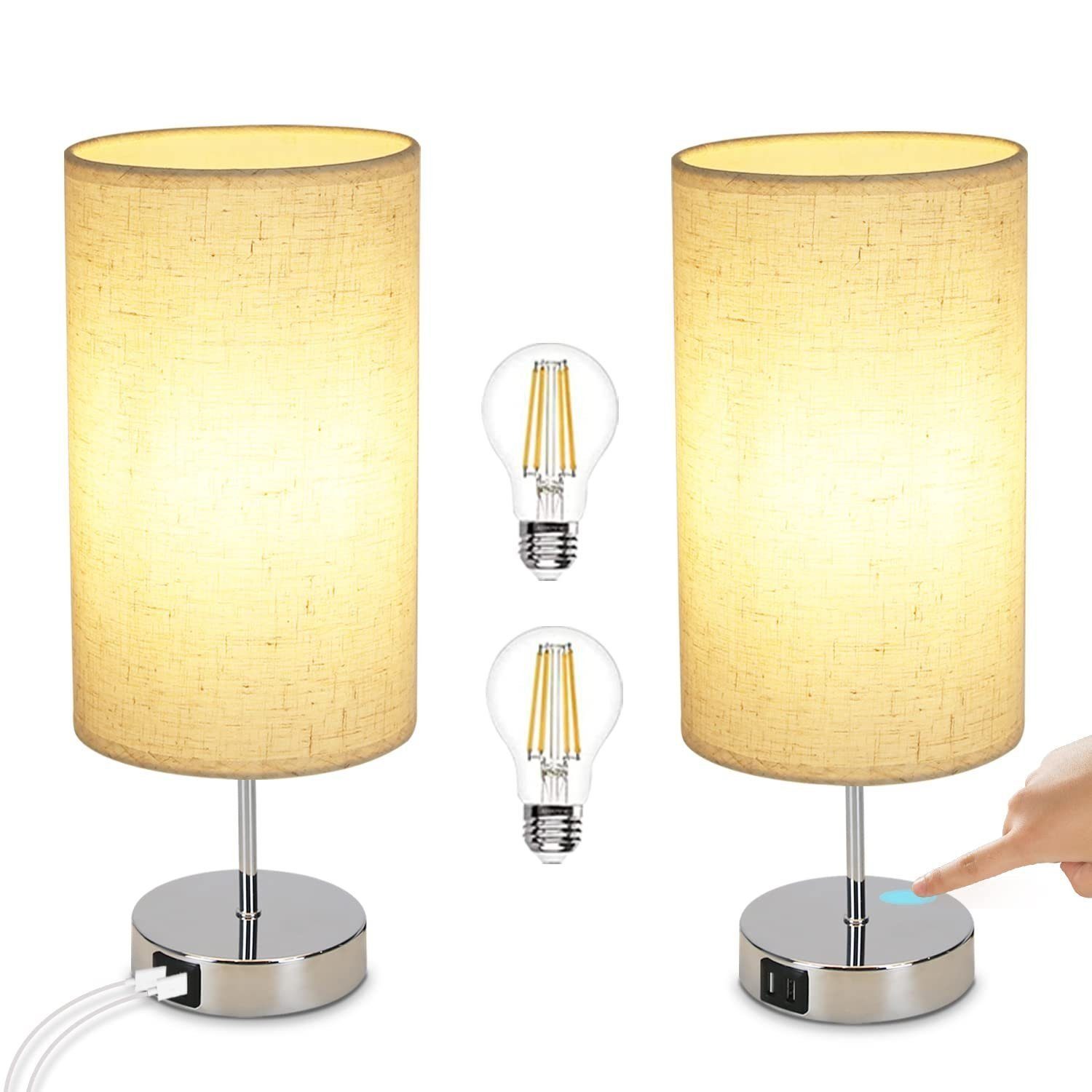 NETTLIFE Vintage - dæmpbar Touch-natlampe, E27, USB - med opladningsfunktion, LED varm hvid, dæmpbar