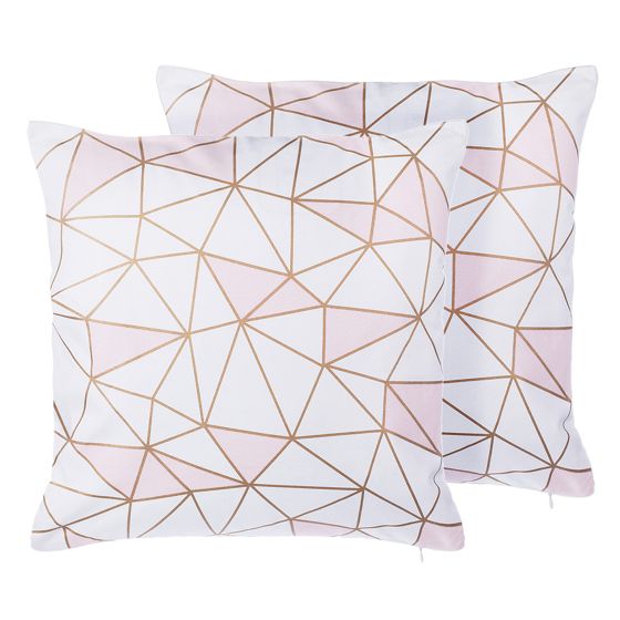 Sæt af 2 pyntepuder CLARKIA 45 x 45 cm Bomuld Lyserød Geometrisk mønster