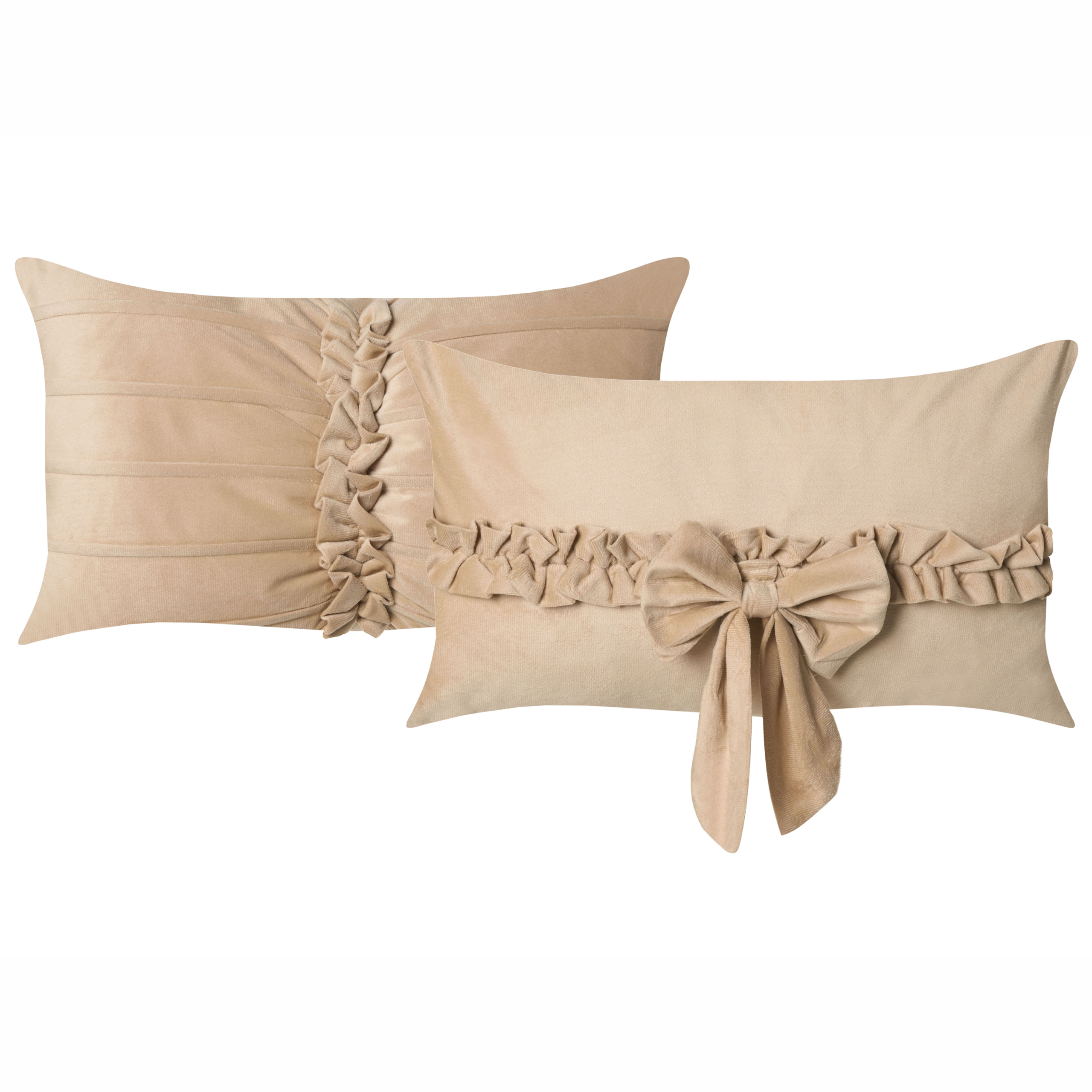 Sæt af 2 pyntepuder BELLE 30 x 50 cm Velour Beige Ensfarvet