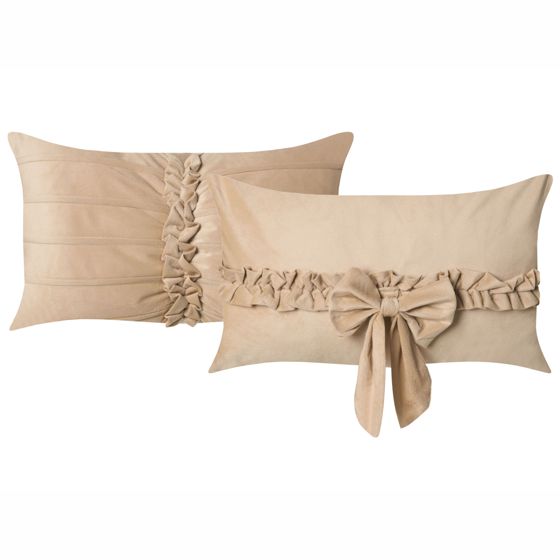 Sæt af 2 pyntepuder BELLE 30 x 50 cm Velour Beige Ensfarvet