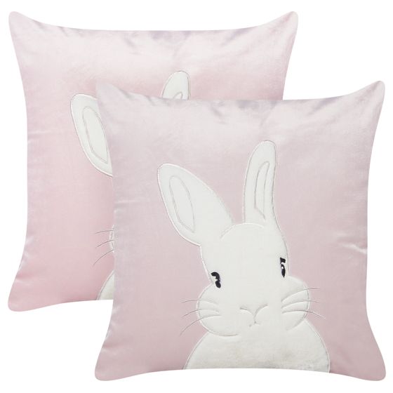 Sæt af 2 pyntepuder IBERIS 45 x 45 cm Velour Lyserød