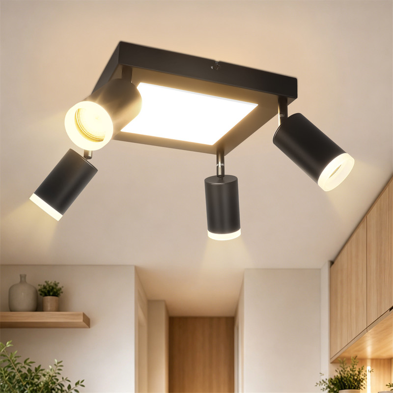 NETTLIFE loftspotlight 4 GU10 3000k 20W sort køkkenlampe varm hvid roterende entrélampe