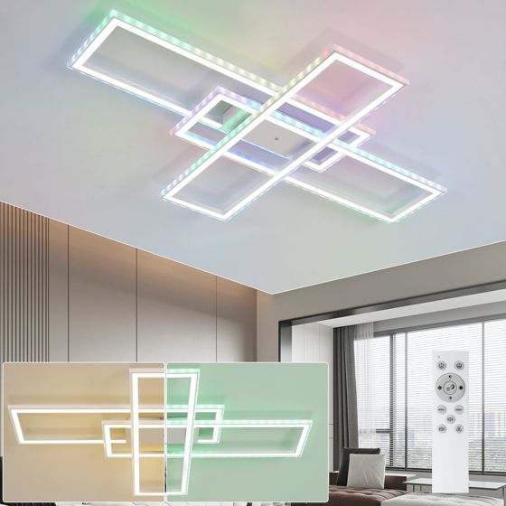 NETTLIFE LED loftlampe til stue, RGB - farveskiftende, dæmpbar, med fjernbetjening, til soveværelse, moderne lampe, 50 W