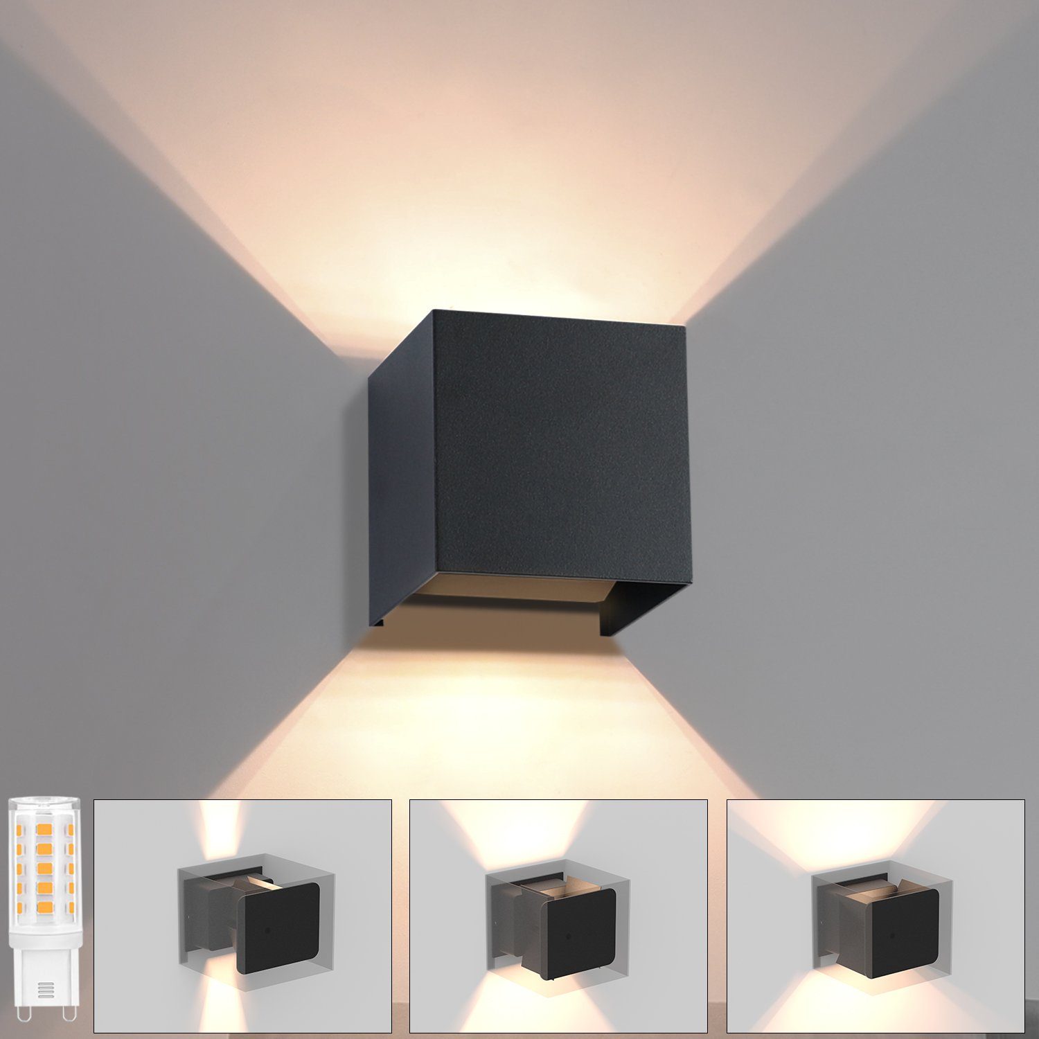 NETTLIFE sort LED - udendørs væglampe, op og ned, IP65, 3000K, til trappe