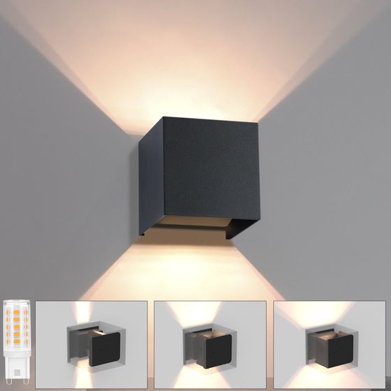 NETTLIFE sort LED - udendørs væglampe, op og ned, IP65, 3000K, til trappe