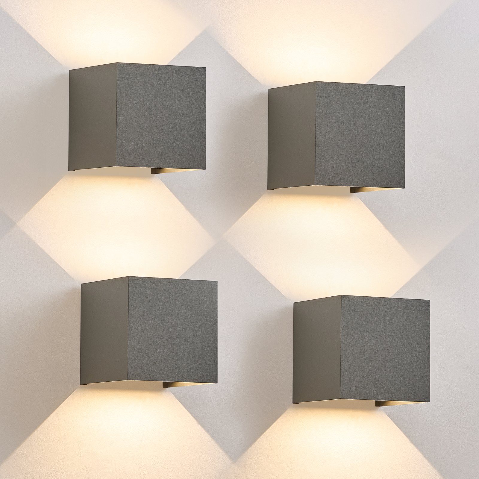 NETTLIFE 5W, LED - væglampe, 4 stk. - udendørs/indendørs væglampe, grå, justerbar Dobbeltstrålende Vandtæt, IP65, 230V, 3000K