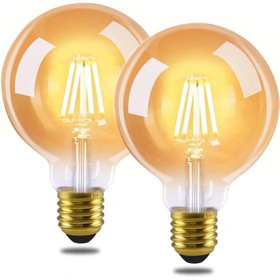 NETTLIFE 2 stk. E27 LED - vintage - pærer, retro G80 Edison - glødetrådspærer, varm hvid, 2700K, 4 W, energibesparende glaspærer