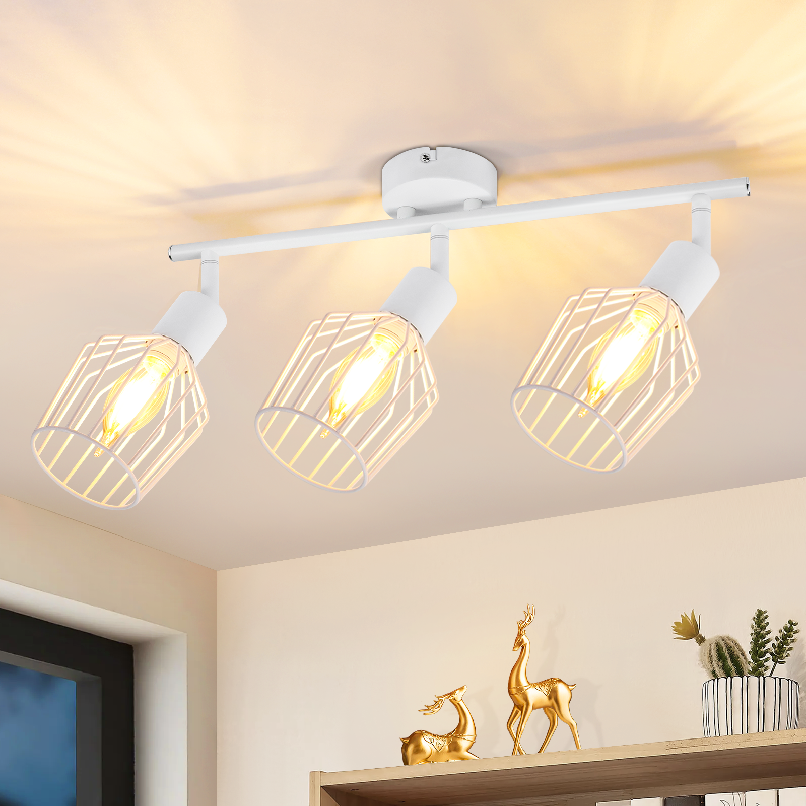 NETTLIFE 3 E14 - loftspotlight - metal, 350° drejelig industriel entrelampe, væglampe til entre og stue, hvid