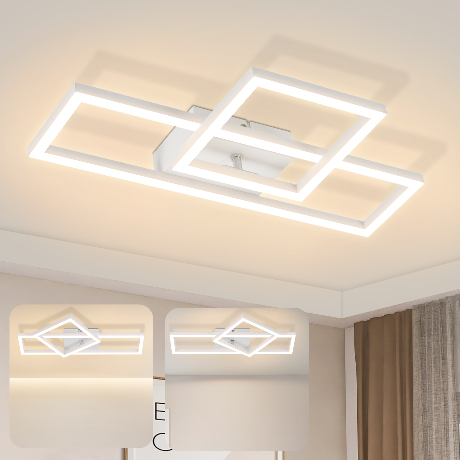 NETTLIFE LED - loftslampe, stue Loftslampe, 20 W, moderne design Køkkenlampe, varm hvid, firkantet hvid