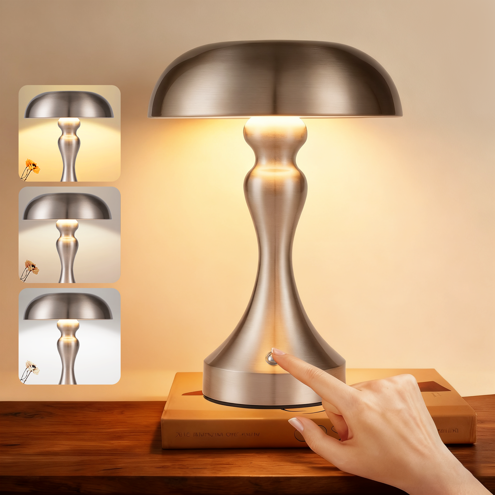 NETTLIFE LED-sengelampe, berøringsdæmpbar, trådløs, USB-genopladelig, vintage-stil