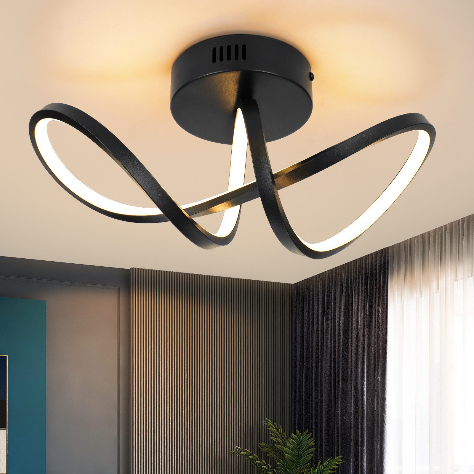 NETTLIFE moderne, stue, LED loftlampe, sort, 12W, til indendørs brug, 3000K, varm hvid, integreret LED, permanent