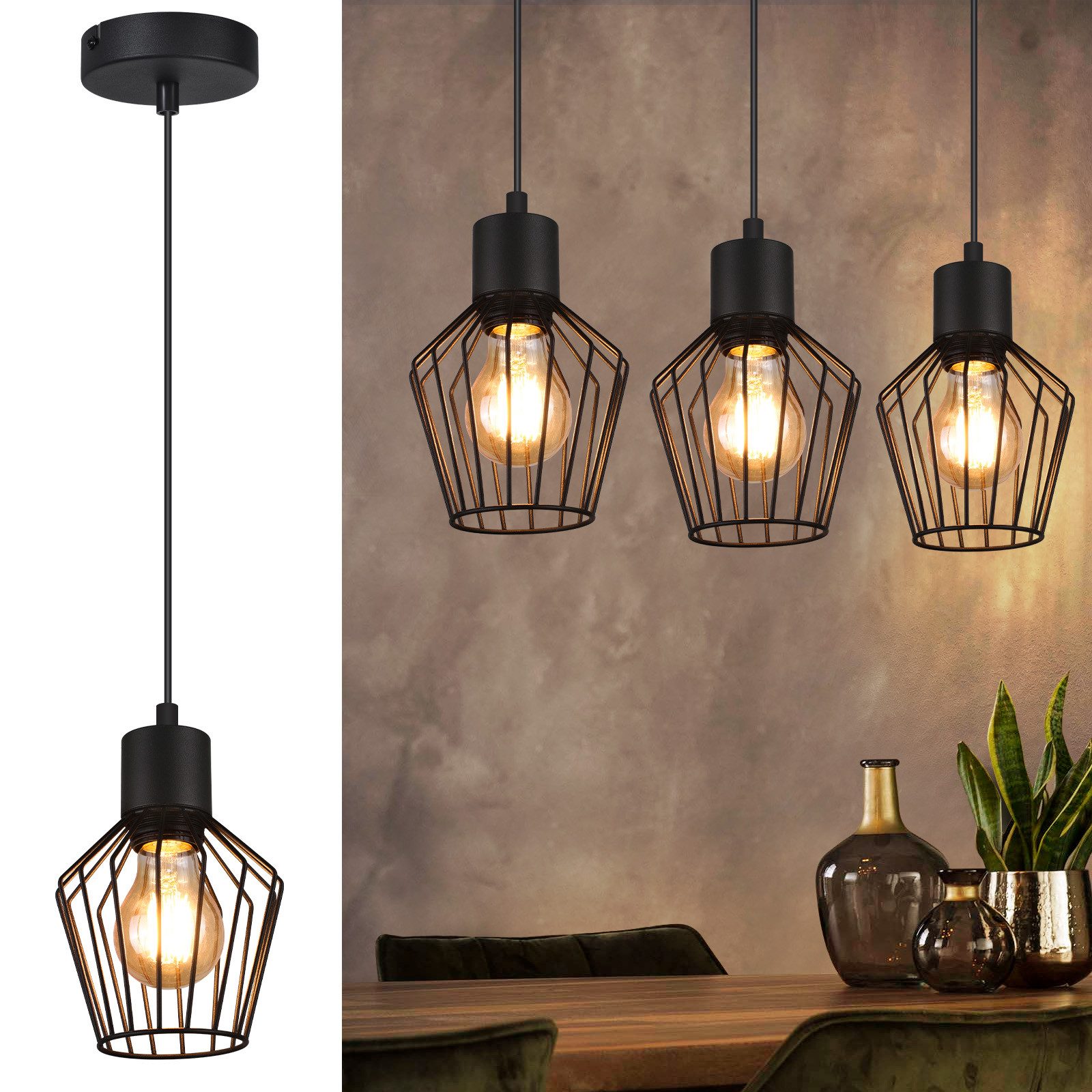NETTLIFE Spisebordspendellampe, sort, E27, 1 flamme, metal