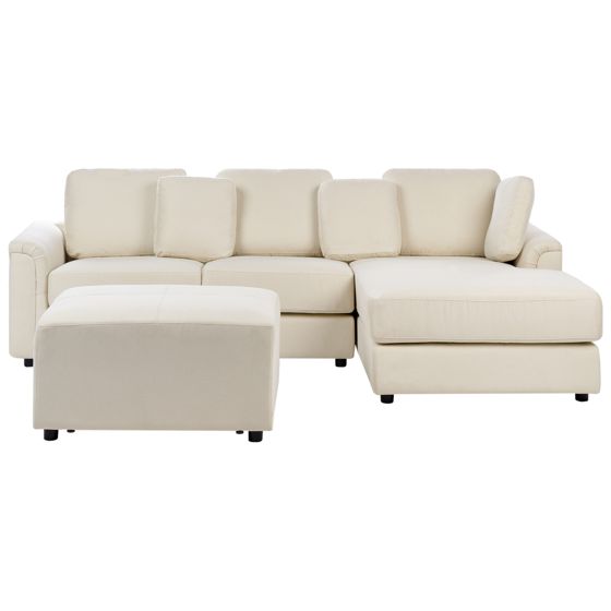 Hjørnesofa 4 personers KOHLO med fodskammel Lys Beige Venstrevendt