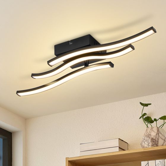 NETTLIFE LED loftlampe, sort, varmt hvidt lys, bølgemønster
