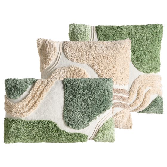 Sæt med 3 dekorative puder ALSTONIA 30 x 50 cm 45 x 45 cm Bomuld Grøn Abstraktmønster