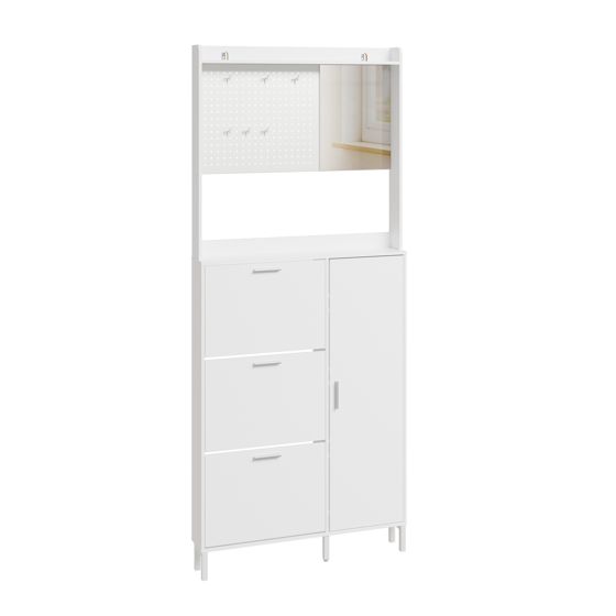 Skokabinet med hængeskabe, spejl og skuffer, hvid, 83x30.5x197 cm, FSR233-W