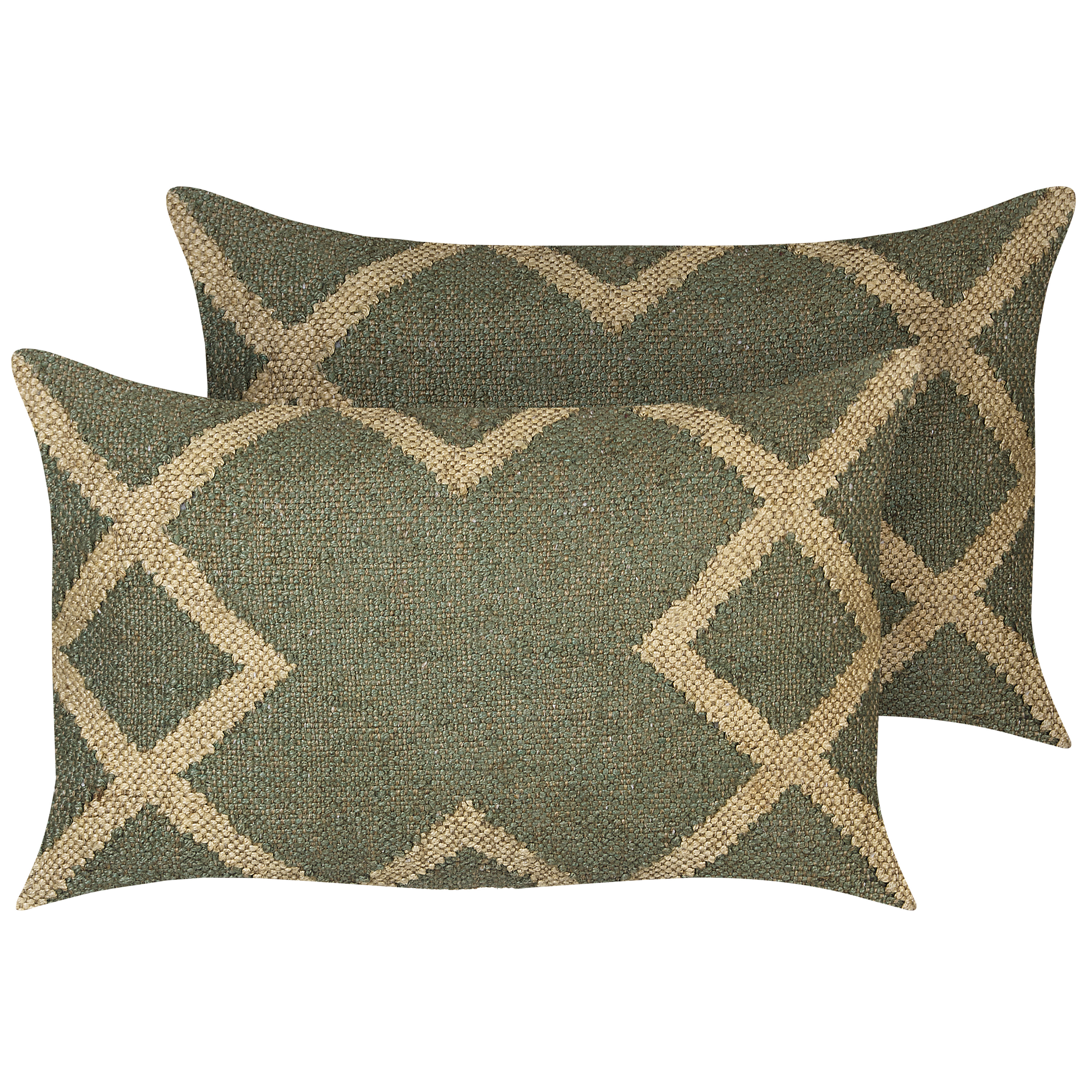 Sæt af 2 pyntepuder GOPI 30 x 50 cm Jute Grøn Geometrisk mønster