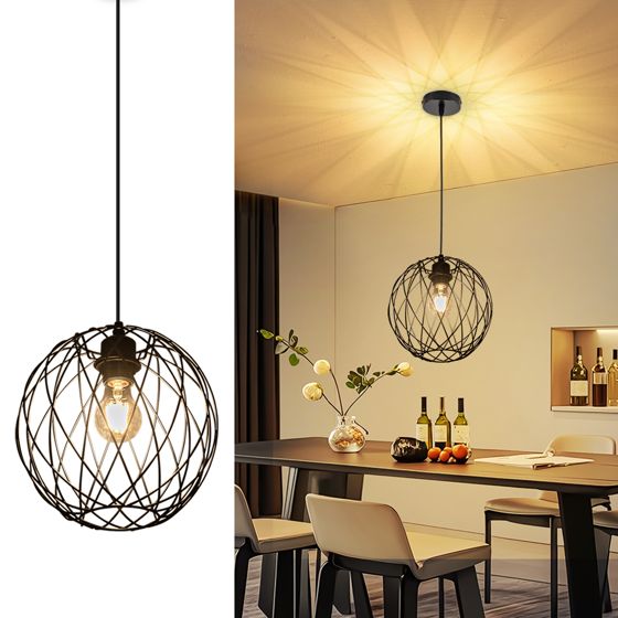 NETTLIFE rund, sort, pendellampe - Vintage - pendellampe, E27, industriel, retro - pendellampe, bordlampe