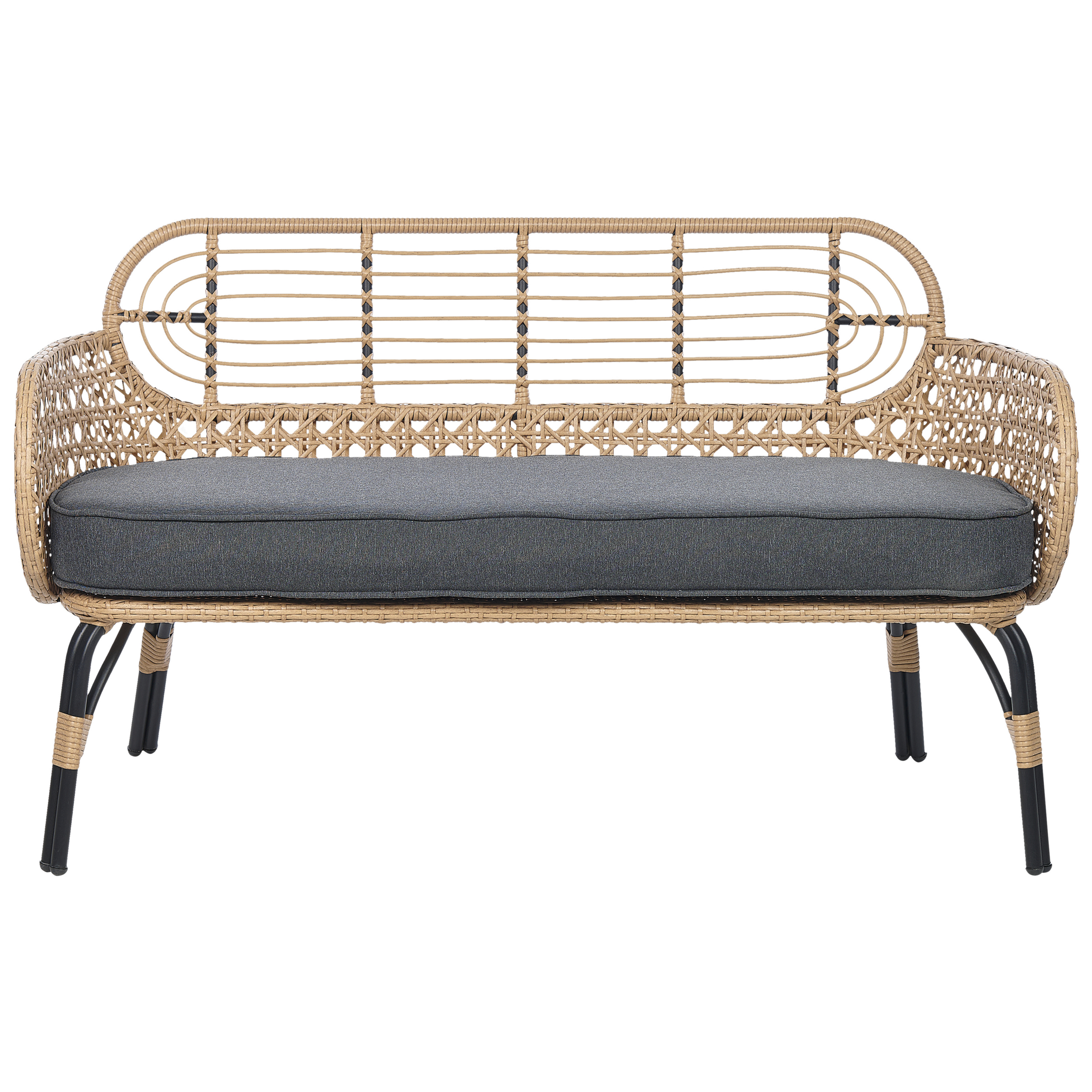 Havebænk med hynde PRATELLO 122 cm PE-rattan Naturlig