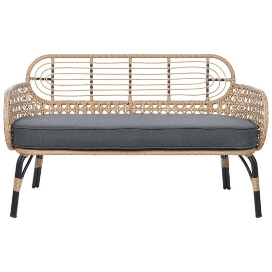 Havebænk med hynde PRATELLO 122 cm PE-rattan Naturlig
