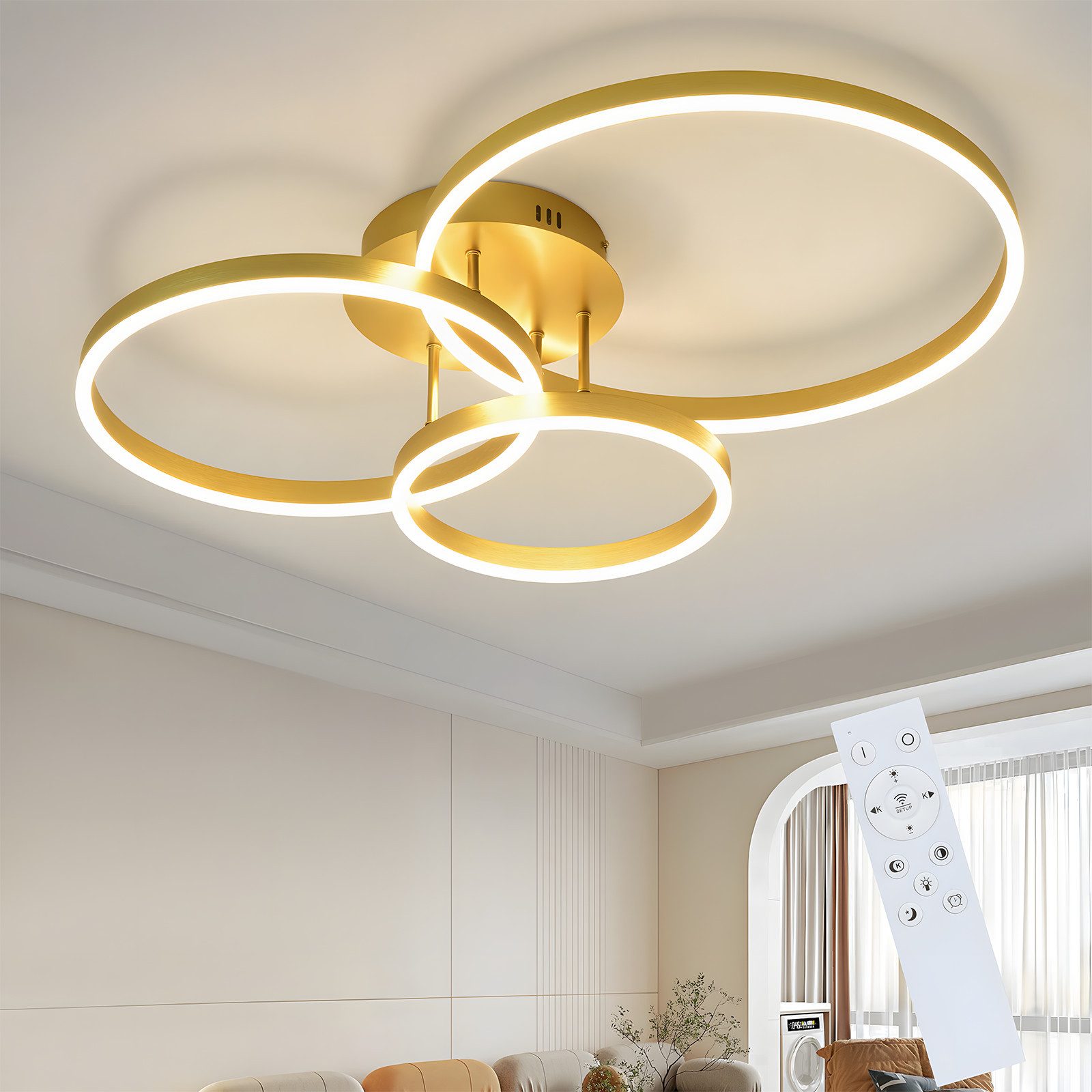 NETTLIFE LED - loftlampe til stuen, dæmpbar, 82 cm, med fjernbetjening, 74 W, 3 ringe
