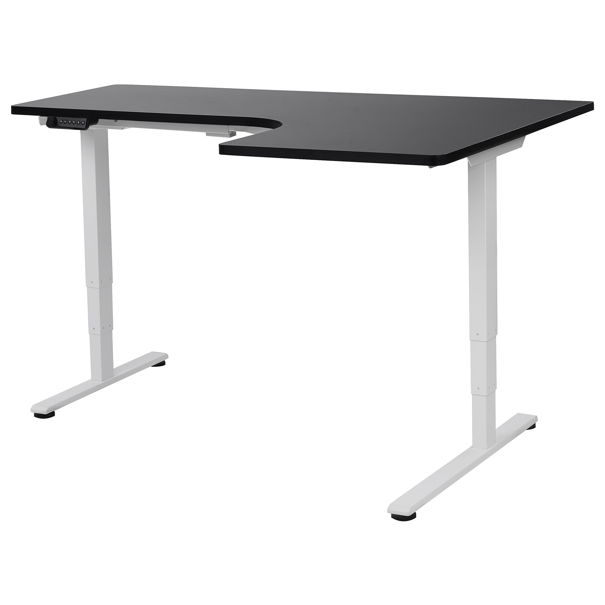 Elektrisk justerbart hjørneskrivebord DESTINES 160 cm 109 cm Sort/hvid Højrevendt