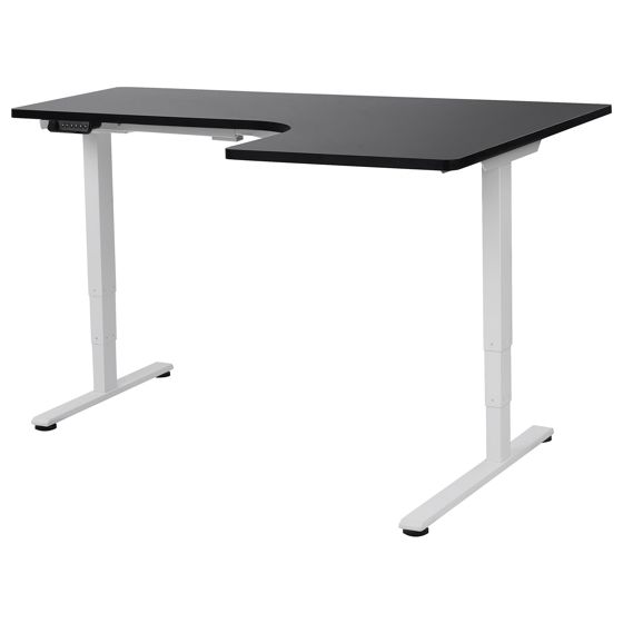 Elektrisk justerbart hjørneskrivebord DESTINES 160 cm 109 cm Sort/hvid Højrevendt