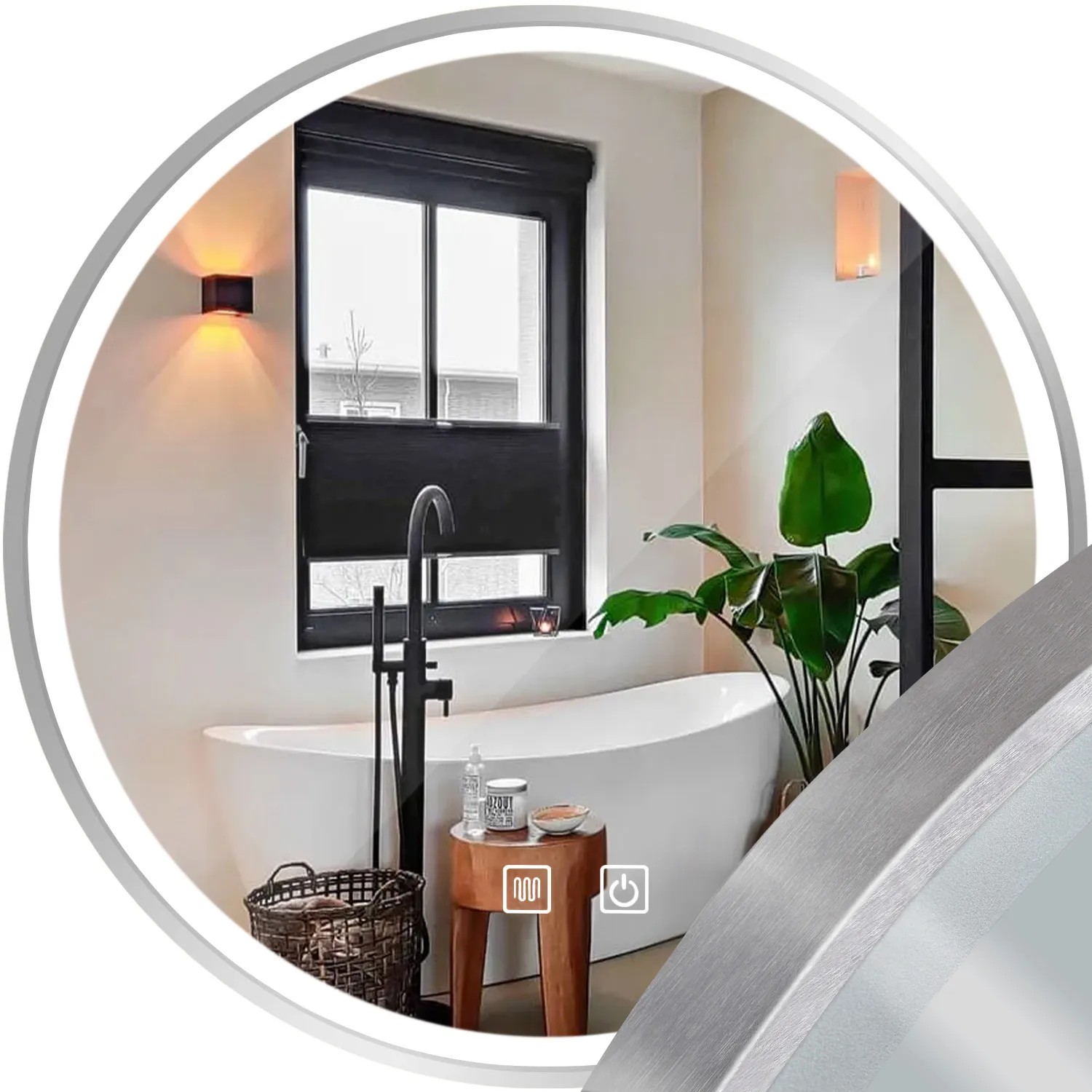 REA spejl LED MMJ 60CM Børstet stål 2x60x60cm