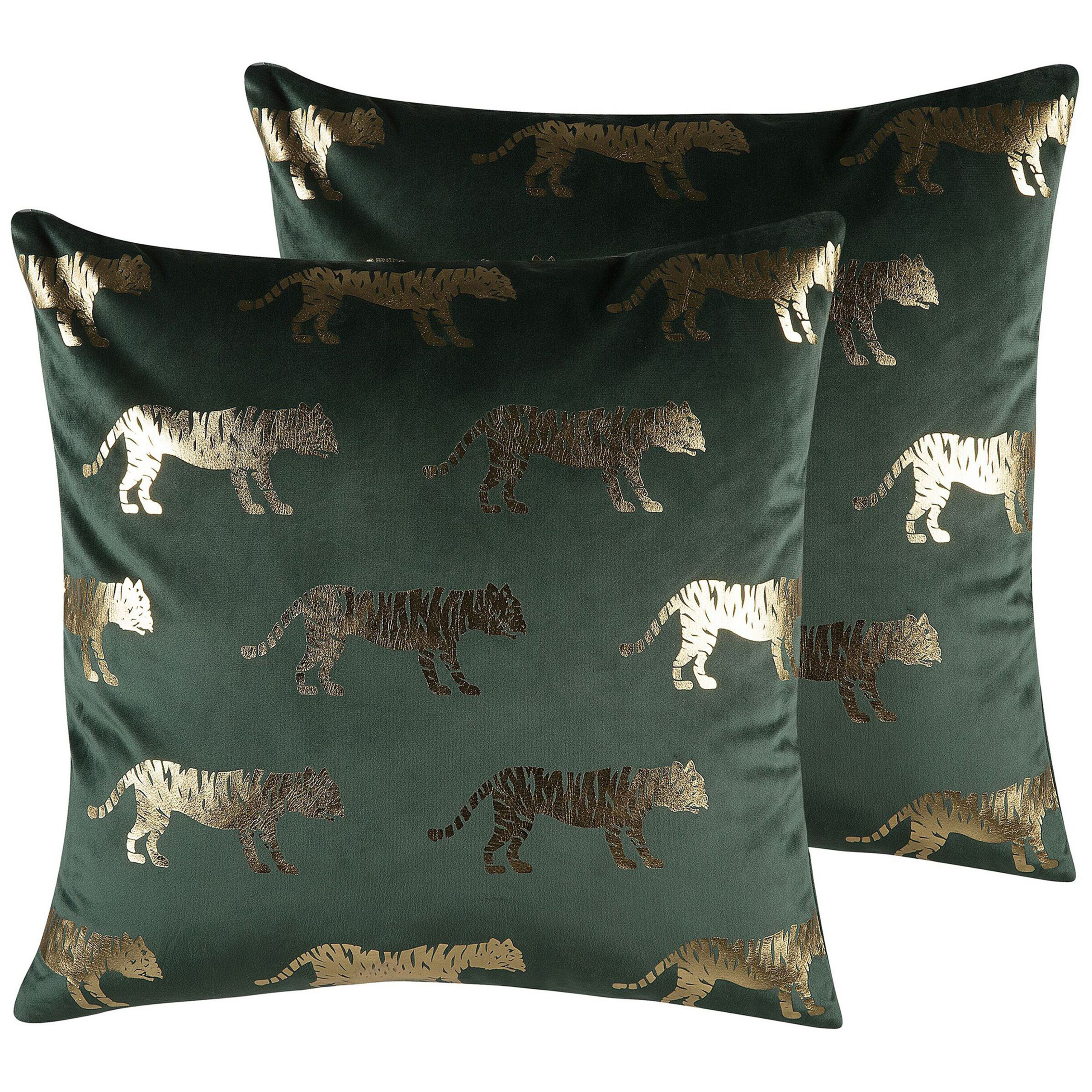 Sæt af 2 pyntepuder BLUEBELL 45 x 45 cm Velour Mørkegrøn Dyremønster