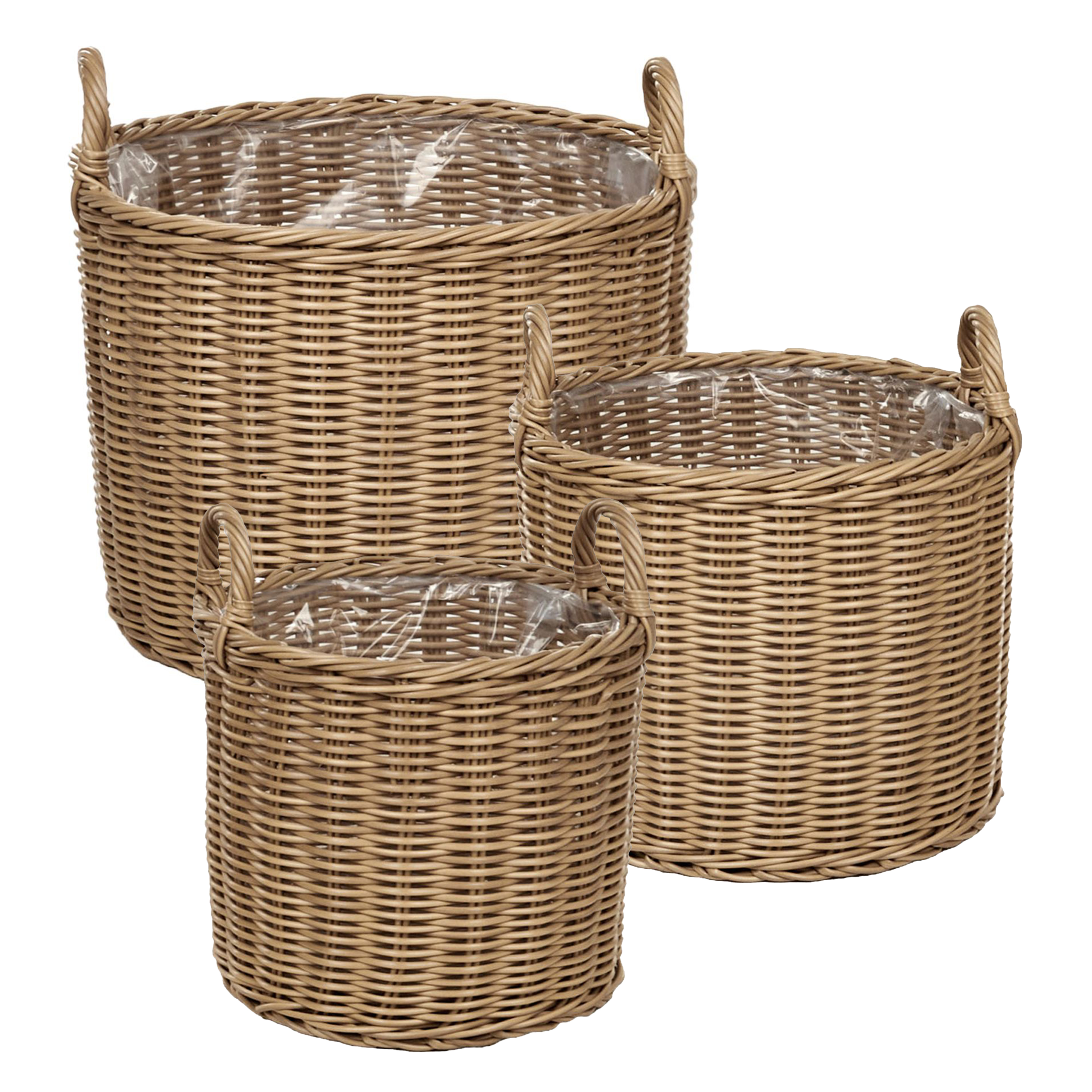 Sæt af 3 flet kurve til planter PENDULA 33/37/45 cm PE-rattan Naturlig