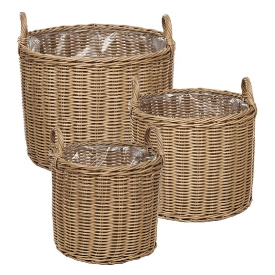 Sæt af 3 flet kurve til planter PENDULA 33/37/45 cm PE-rattan Naturlig
