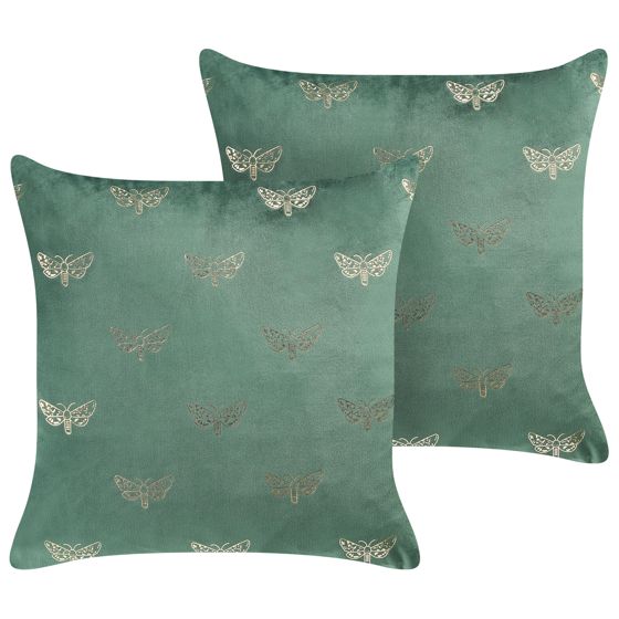 Sæt af 2 pyntepuder YUZURI 45 x 45 cm Velour Smaragdgrøn Dyremønster