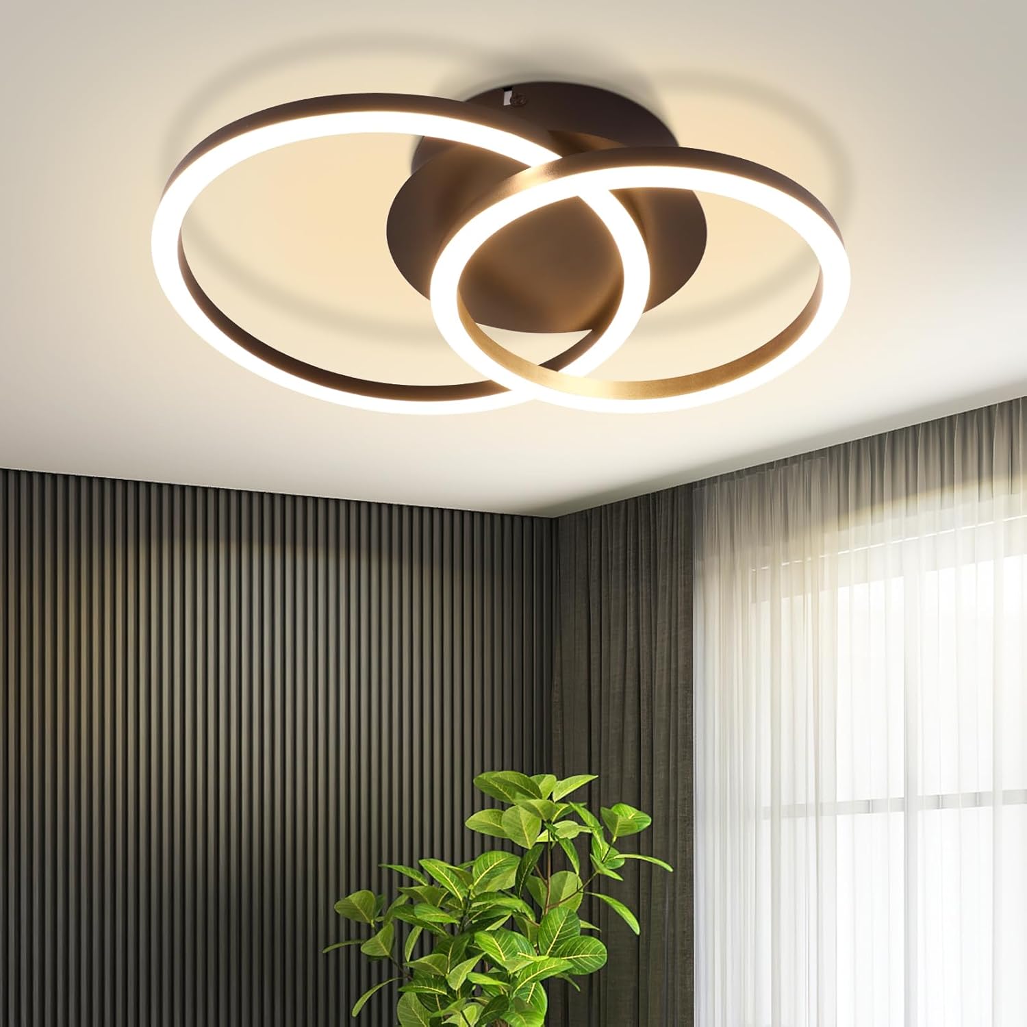 NETTLIFE LED - loftslampe Loftslampe, 24W, moderne, design, rund, varm hvid, 3000K, sort, 2 ringe